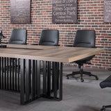 Vantage 2400 Boardroom Table side angle showing Warm Oak top and black slatted base