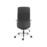 Executive boardroom chair with polished alloy arms and black leather finish
