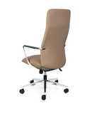 Modern tan leather boardroom chair with polished alloy base