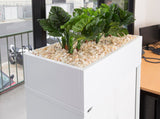 White GO office planter box shown on compatible storage