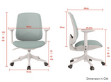 Modern blue mesh office chair with white frame and padded seat for office, meeting room and home workspace