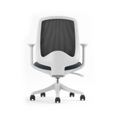 Sphere White Frame office chair with breathable mesh back, fabric seat and white rolling base for modern office workspaces
