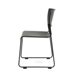 Black stacking chair back view with polypropylene backrest