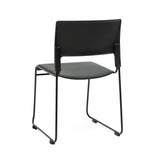 Black padded stacking chair with sled base frame