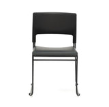 Apollo stacking chair with black vinyl upholstered seat pad