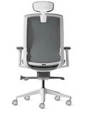 Aveya white frame office chair with arms and headrest back view