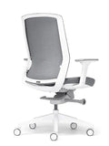 White ergonomic task chair back view with grey mesh backrest
