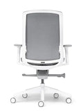 Aveya white frame office chair rear angled view with mesh back
