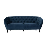 Blue Velvet 3 Seater Sofa front view with quilted arms