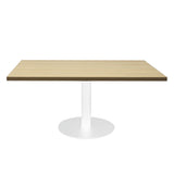 Estilo Square Coffee Table natural oak top with white satin disc base