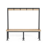 Bench Seat with Overhead Hanging Rail front view with teak slats