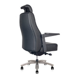 Monarch Controller Chair detail showing black leather upholstery